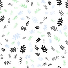 Light Blue, Green vector seamless doodle pattern with leaves, branches. Doodle illustration of leaves and branches in Origami style. Design for wallpaper, fabric makers.
