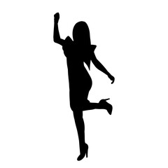 vector, isolated, black silhouette of a girl rejoicing, jumping