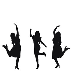 vector, isolated, black silhouette of a girl rejoicing, jumping