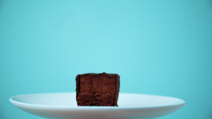 Chocolate cake on a white plate