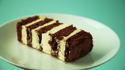 Chocolate cake on a white plate