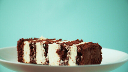 Chocolate cake on a white plate
