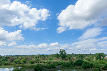 Fototapeta na wymiar Cirrus and cumulus clouds on blue sky background.