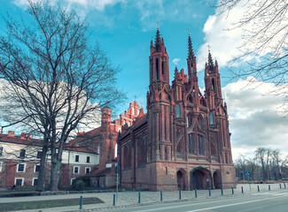 Fototapeta premium old Catholic church of St. Anne old town Vilnius , a monument of Gothic architecture of the city. Lithuania