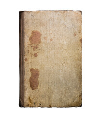 Old Vintage Antique Aged Rarity Book Cover Isolated on White. Rough Damaged Shabby Scratched Wrinkled Paper Cardboard Texture. Front View. 
