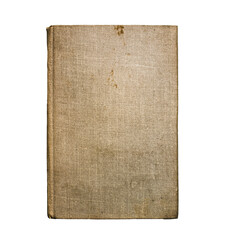 Old Vintage Antique Aged Rarity Book Cover Isolated on White. Rough Damaged Shabby Scratched Wrinkled Paper Cardboard Texture. Front View. 