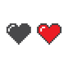 Pixel heart black and red vector icon. Heart in pixels pictogram glyph symbol.