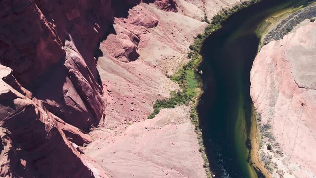 Aerial view of beautiful horseshoe bend on sunny afternoon, Page, Arizona
