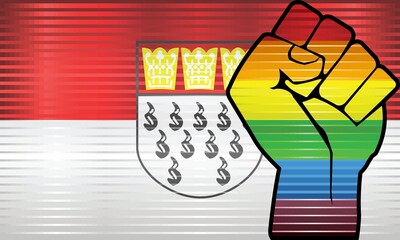 Shiny LGBT Protest Fist on a Cologne Flag - Illustration, 
Abstract grunge Cologne Flag and LGBT flag