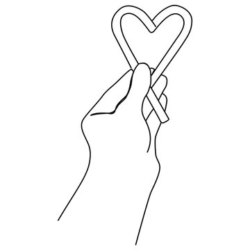 one line continuous drawing left hand holding love shaped food