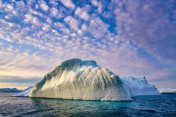 Greenland Ilulissat glaciers at ocean at polar night