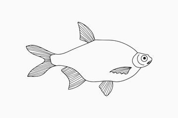 Outline underwater animal isolated on white. Sketch hand drawing art line. Fish for coloring page book. Outline sea life. Vector stock illustration. EPS 10