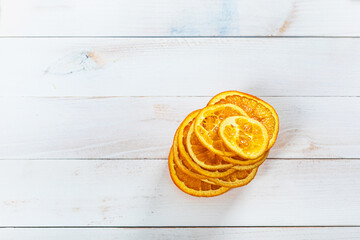 Dry Oranges Slices Snack. Dry Oranges for Christmas Decorations. Selective focus.