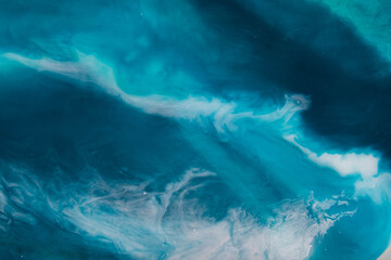 Naklejka na ściany i meble abstract epoxy resin painting. Like see, sky. Blue vawes. colourful background