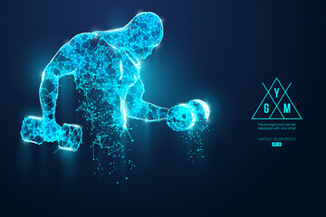 Abstract silhouette of a wireframe bodybuilder. Man on the blue background. Gym. Convenient organization of eps file. Vector illustration. Thanks for watching