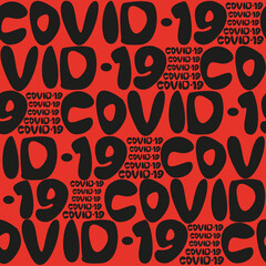 Seamless vector pattern of the word COVID-19 on a red background. - 359916326