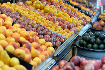 Background close-up fresh fruits in the market