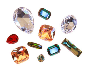 Colored crystals for jewelry on a white background. Isolated