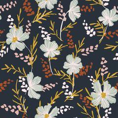 Wild and free dark floral seamless vector pattern. Great for home decor, fabric, wallpaper, giftwrap, invitations, greeting cards and packaging design projects.
