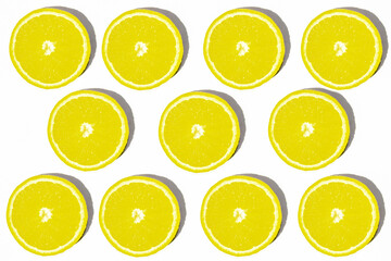 Collage of cut lemons. Sliced ​​lemon on a white background.
