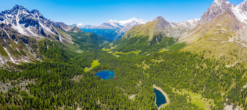 Aerial view of the Swiss Val Viola from the border with Italy