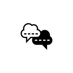 Cloud with message icon. Communication cloud icon in black flat glyph, filled style isolated on white background