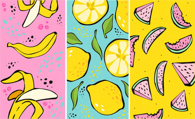 Summer. New Fresh modern background. Fruit fashion poster or banner. Summer vector illustration easy editable for wallpaper or store sale illustration for greeting cards, prints. Journal cards.