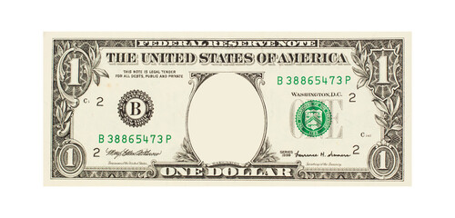 US dollar banknote with empty frame mockup for photo - obrazy, fototapety, plakaty