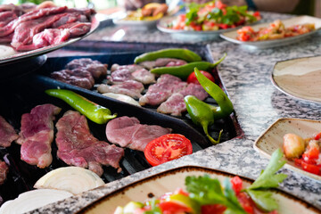 barbeque grill table grilling raw lamb game meat