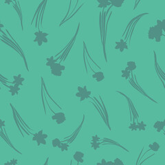 Fototapeta na wymiar Vector green daffodils seamless pattern background print