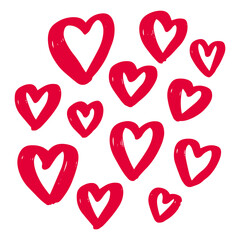 Hand drawn red hearts set vector