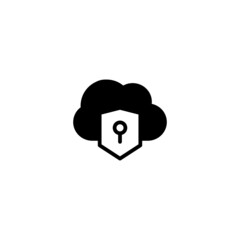 Cloud security system protection icon. cloud and padlock icon in black flat glyph, filled style isolated on white background