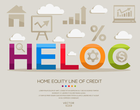 heloc mean (home equity line of credit) ,letters and icons,Vector illustration.