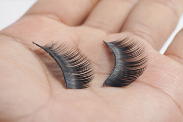 Close up shot of eyelashes extension for beauty make up purposes