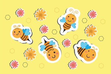 Bee design collection. Honeycombs and honey, yellow banner pattern. Vector, congratulation, invitation design element