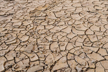 Dry desert soil ground sand cracked texture pattern..