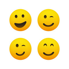 Smiling and Winking Emoticon Set - Simple Shiny Happy Emoticons Clip-Art, Isolated on White Background - Vector Design