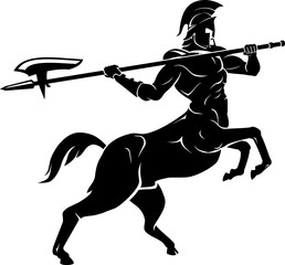 Centaur Silhouette with Halberd Weapon, Fantasy Illustration