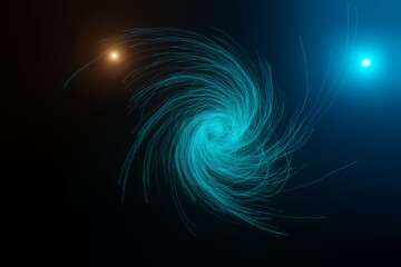Blue energy vortex near a binary stars system (blue and orange star) [3D Rendering]