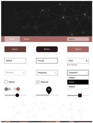 Dark Pink vector web ui kit in polygonal style with circles. Colorful ui/ux kit with triangles, circles in header. Beautiful layout for websites, landing pages.