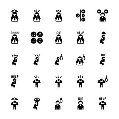 Set of Depressed, Stressed, Unhappy glyph style icon - vector