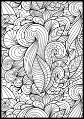 Abstract vector decorative ethnic flower black and white seamless pattern. Adult coloring book page