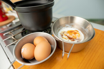 Soft-boiled eggs, Easy breakfast at campground