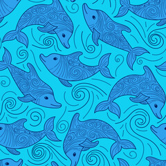 Fototapeta na wymiar vector seamless pattern with dolphins