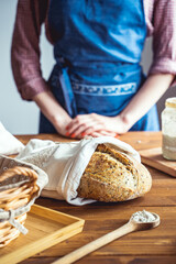 Sourdough artisan bread loaf of traditional Homemade rye starter crusty bread