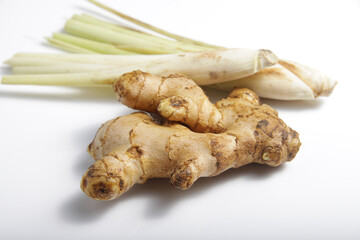 Picture of herbs such as ginger, limegrass and secang wood that usually used for cooking as spice...