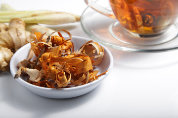 Picture of traditional herbal drink that contains ginger, clove, limegrass, cinnamons and secang (Caesalpinia sappan L) for immunity improvement