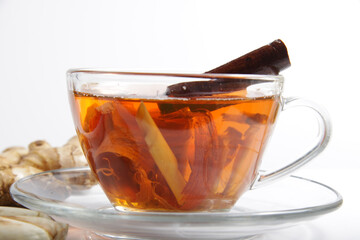 Picture of traditional herbal drink that contains ginger, clove, limegrass, cinnamons and secang (Caesalpinia sappan L) for immunity improvement