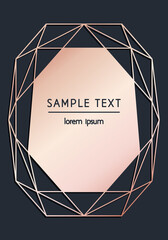 Vector modern design template for wedding or birthday invitation, brochure, poster or business card. Black background with geometric diamond. Rose gold