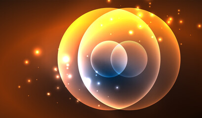 Glowing neon shiny transparent abstract geometric shapes with light effects. Techno futuristic vector abstract background For Wallpaper, Banner, Background, Card, Book Illustration, landing page